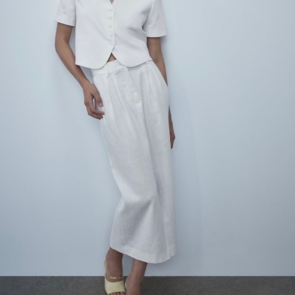 ZARA WOMAN Size S Maxi Skirt Linen Blend Ivory White With Slit & Pockets.